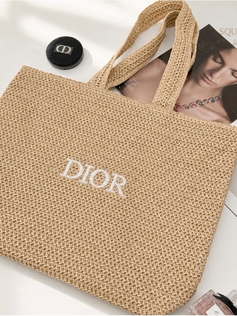Dior Natural Beige Woven Logo Tote